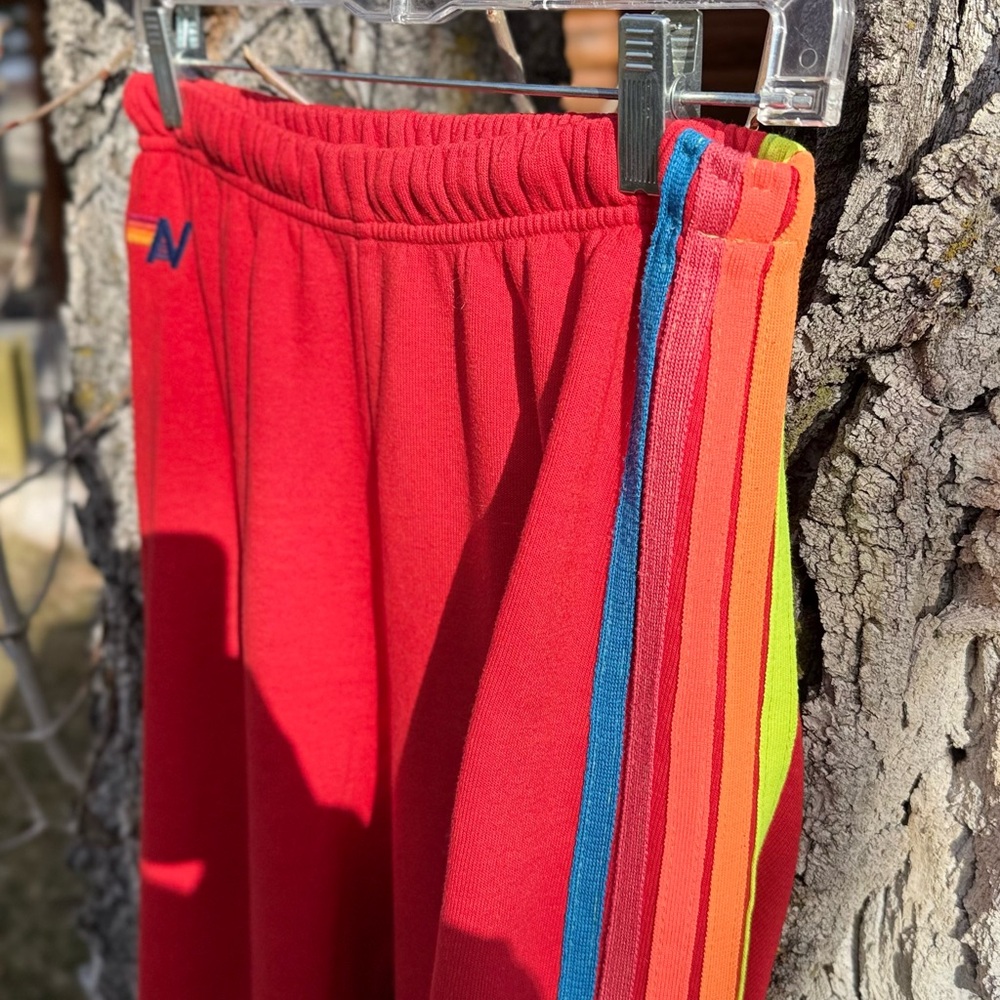 Aviator Nation Classic Rainbow Stitch Sweatpants - Red (Size M)